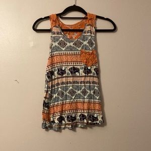 Orange Elephant Print Tank Top